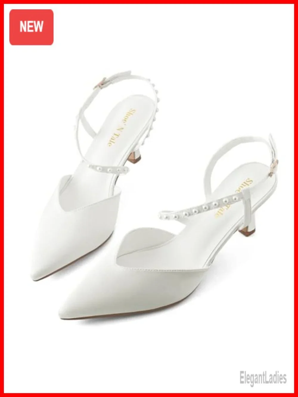 Satin Pointed Toe Kitten Heel Pumps with Pearl Ankle Strap